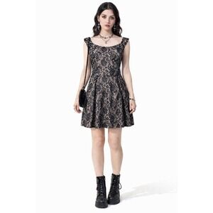 Y2K 2000s Black Mesh‎ Lace Dress Womens Size Medium Whimsigoth Dark Coquette USA